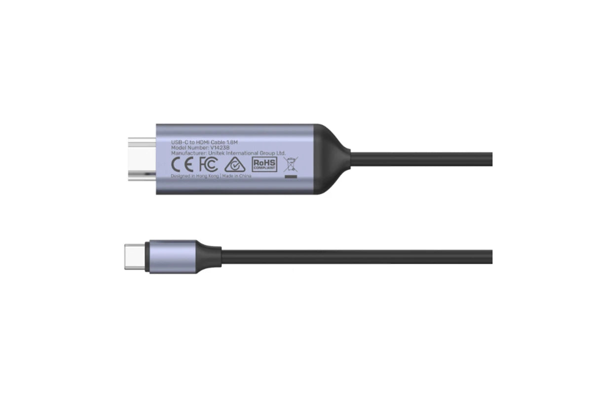 Unitek V1423B USB-C to HDMI Cable - 1.8m - Black + Grey Up to 8K 60Hz - HDCP2.3
