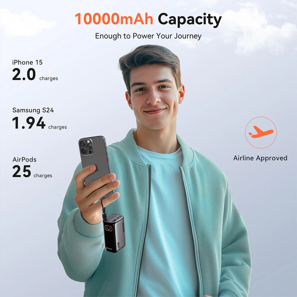 Mazer M-Ai-PC45R10-V7 PowerCharge Link R PD45W 10000mAh PB with Retractable Cable (Black)