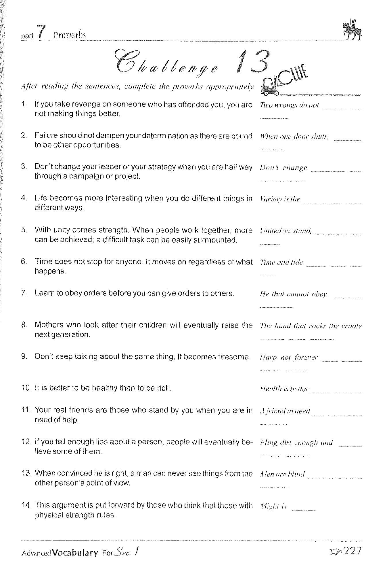 Secondary 1 Advanced Vocabulary