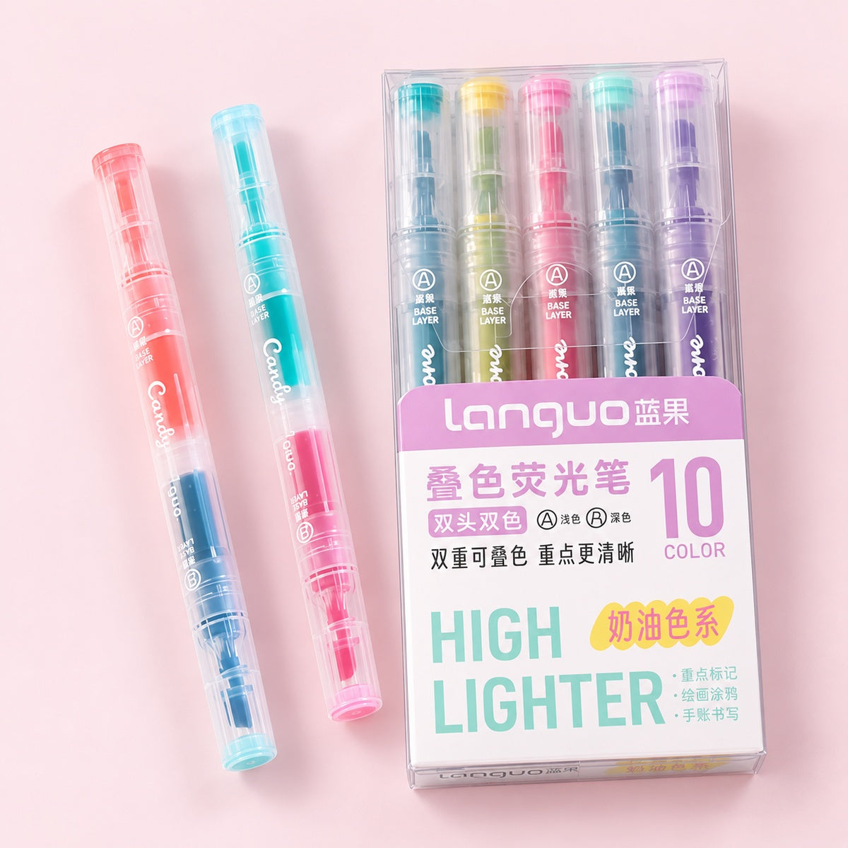  Dual Head Colour Highlighter Pen 5pcs Set - Cream Colours 