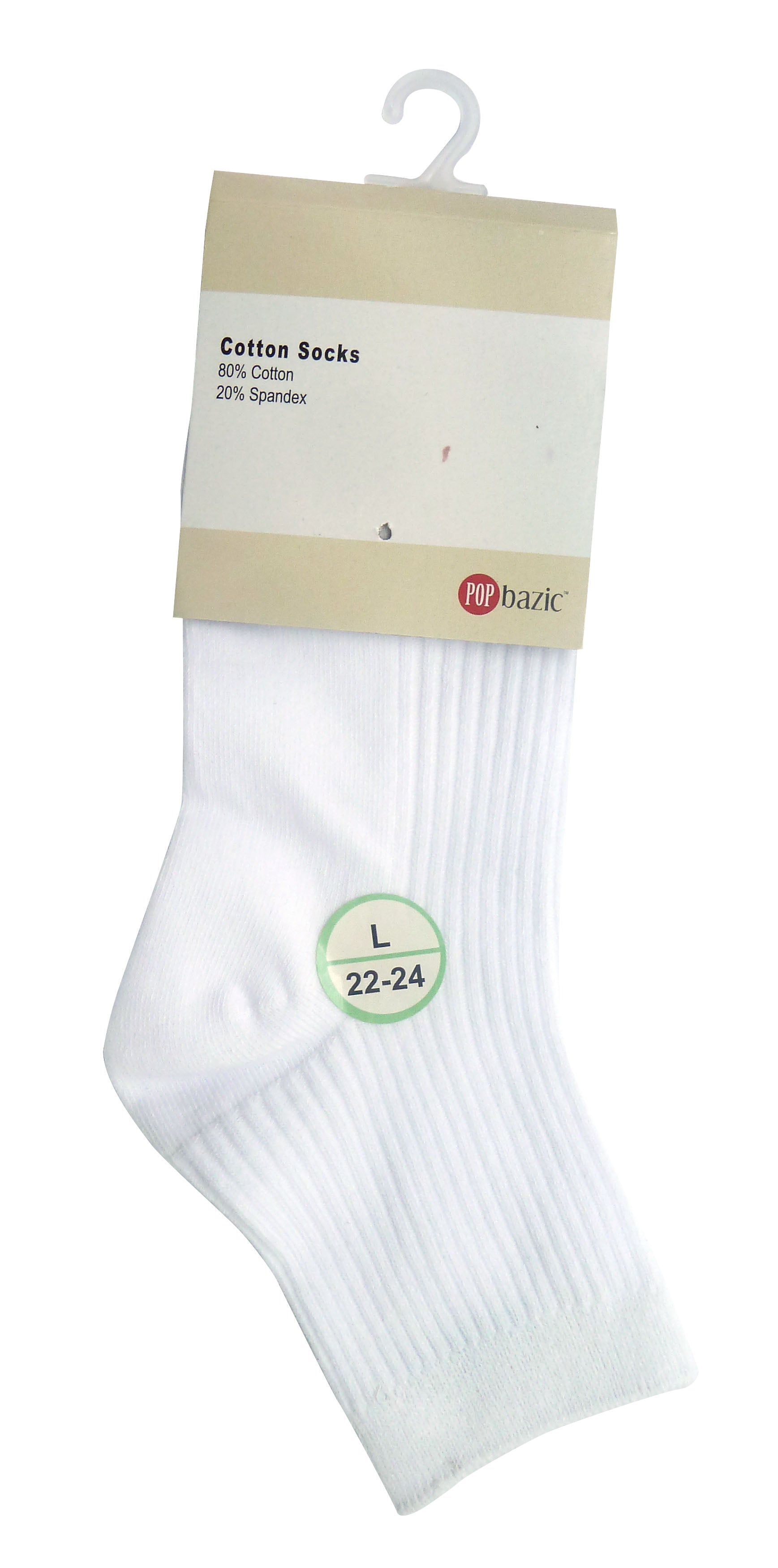 POP BAZIC School Socks White 3 Pairs (l Size 22-24)