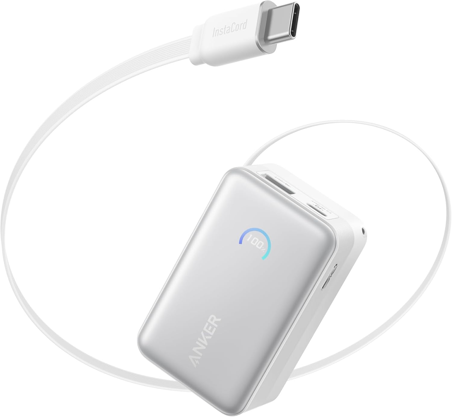 Anker Nano 10K 45W Power Bank with Retractable USB-C Cable - White