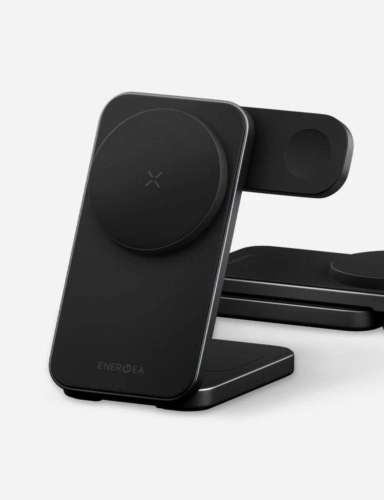 Energea MagTrio 2 Qi2 25W certified 3-In-1 Wireless Charging Stand - Gun Metal