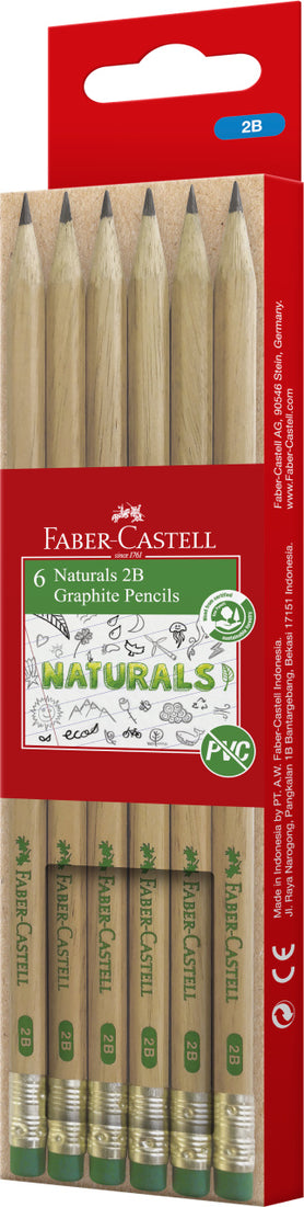 Faber-Castell Naturals Graphite Pencils 2B, Pack of 6-111502
