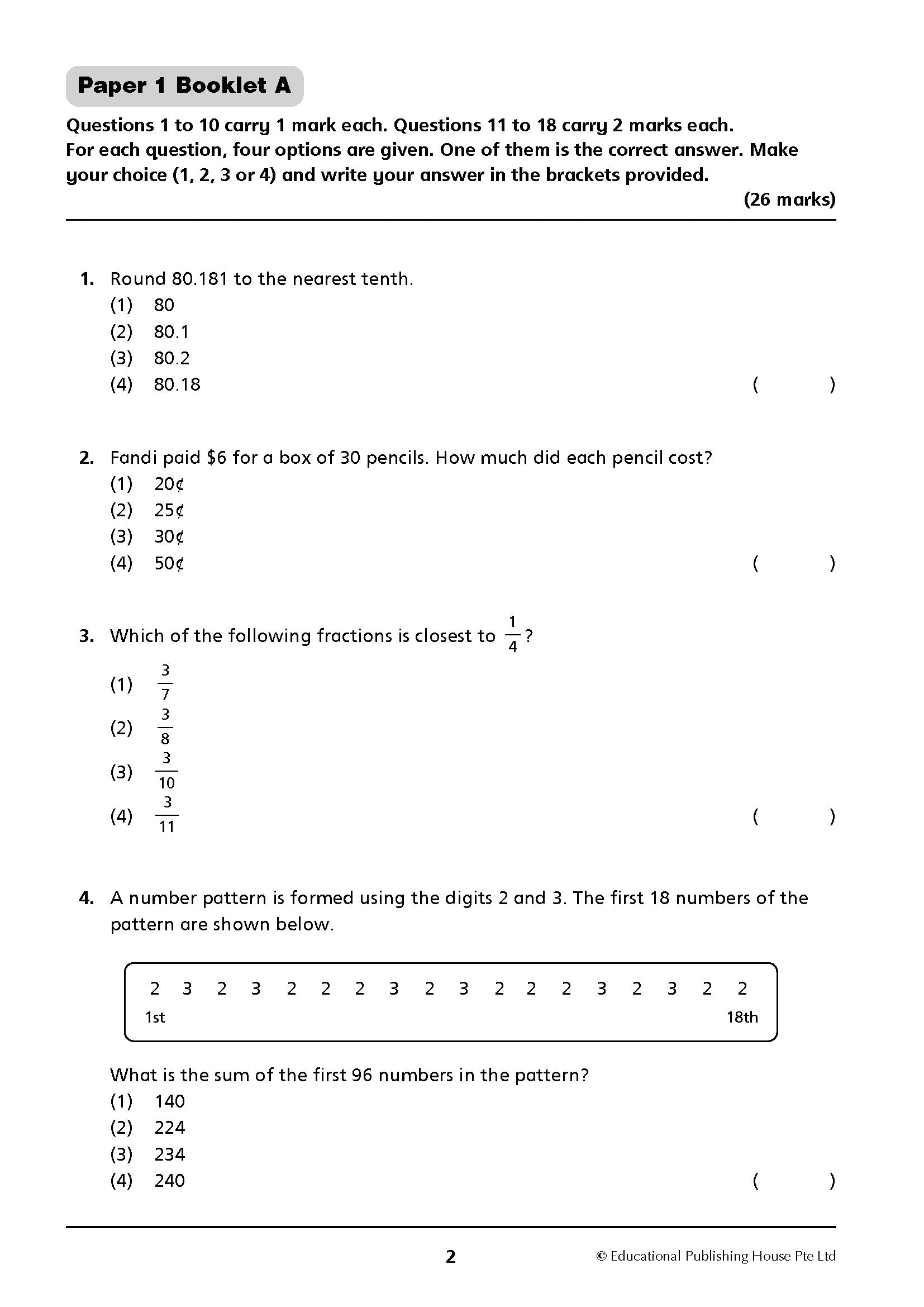 Primary 6 New Syllabus Maths Exam Papers 