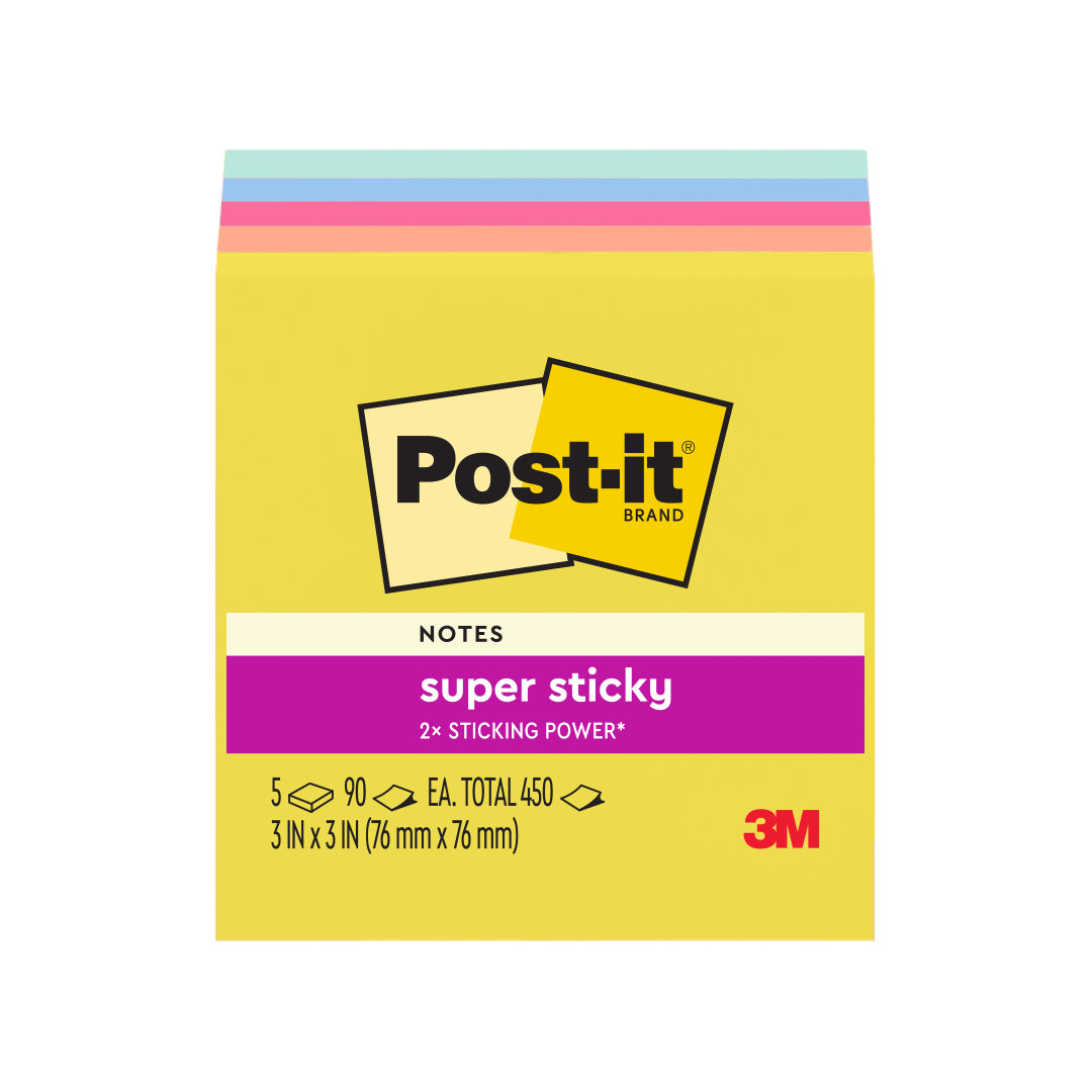 Post-it® 654-5ssjoy Summer Joy Collection Super Sticky Notes 3x3", 5pads, 90sheets