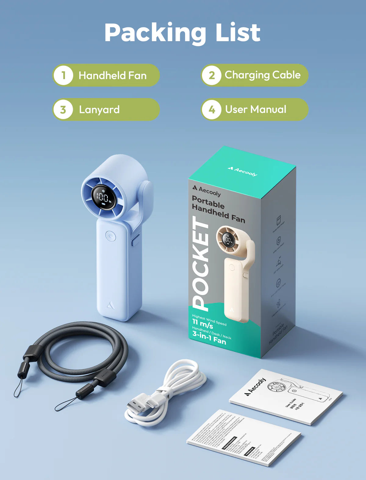 Aecooly Portable Handheld Fan AirGimbal 3500mAh - Blue