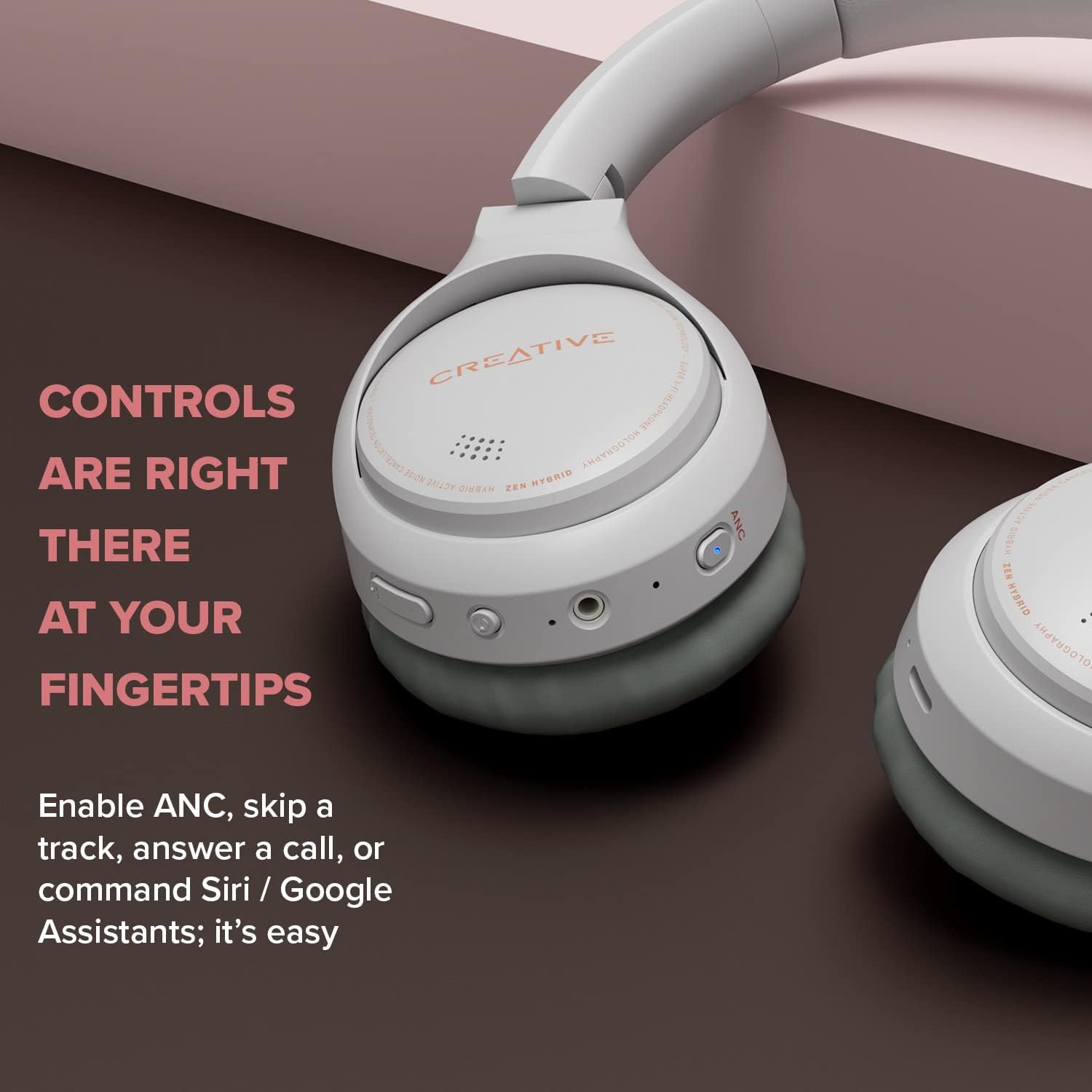 Creative ZEN Hybrid Wireless Over-ear Headphones with ANC - White