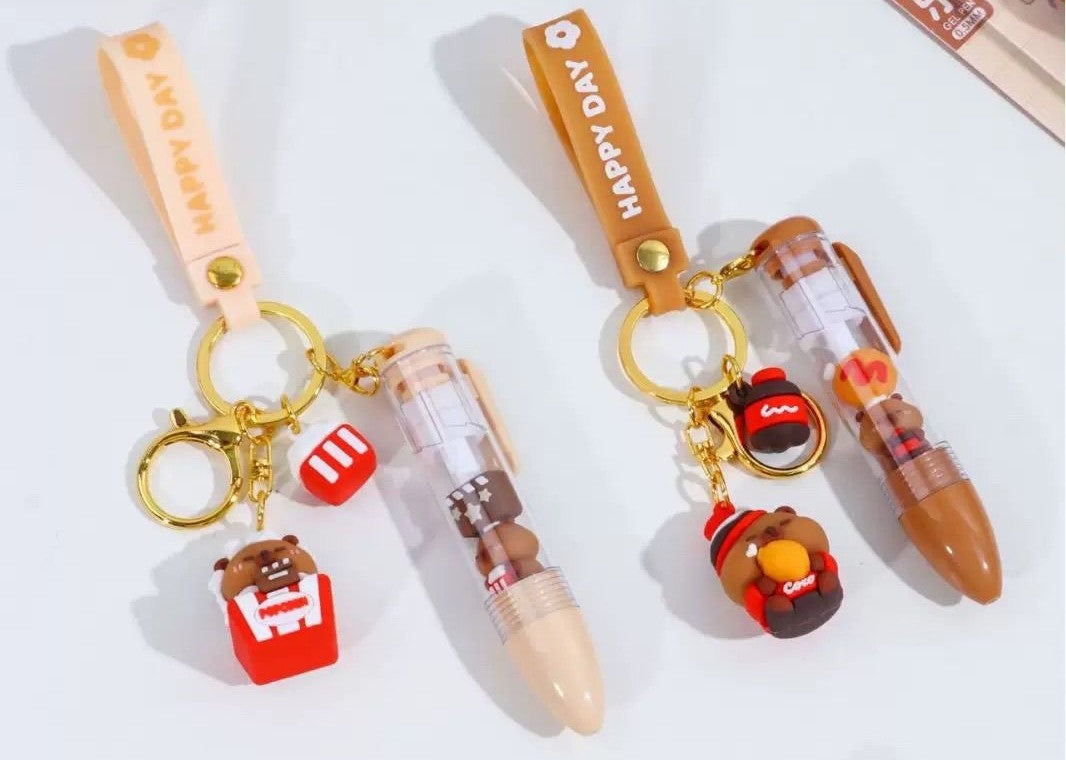  Capybara Keychain With Pen – 2 Assorted Designs 