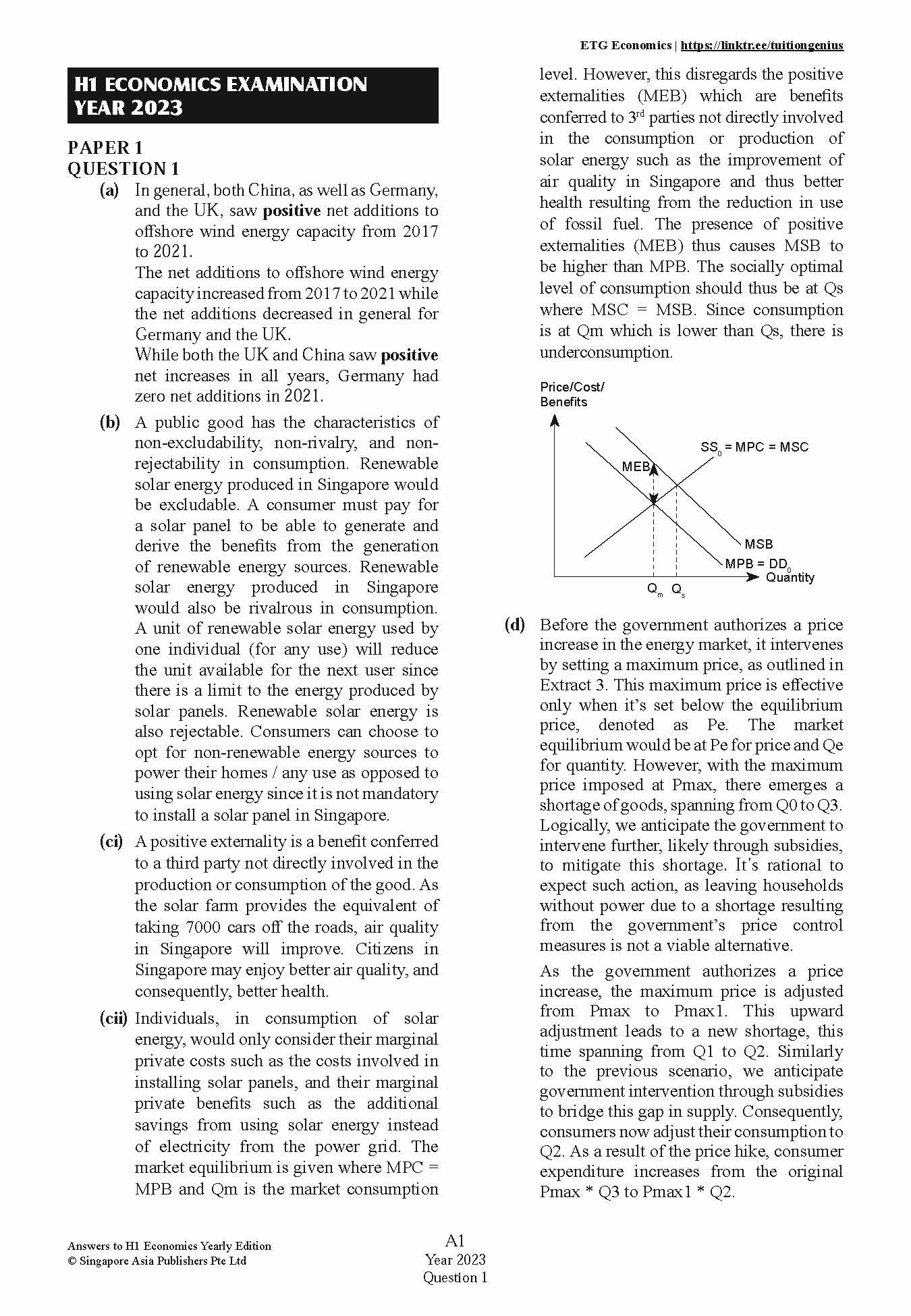 A-Level Comprehensive Answers To A-Level H1 Economics Yearly Edition 2015-2024