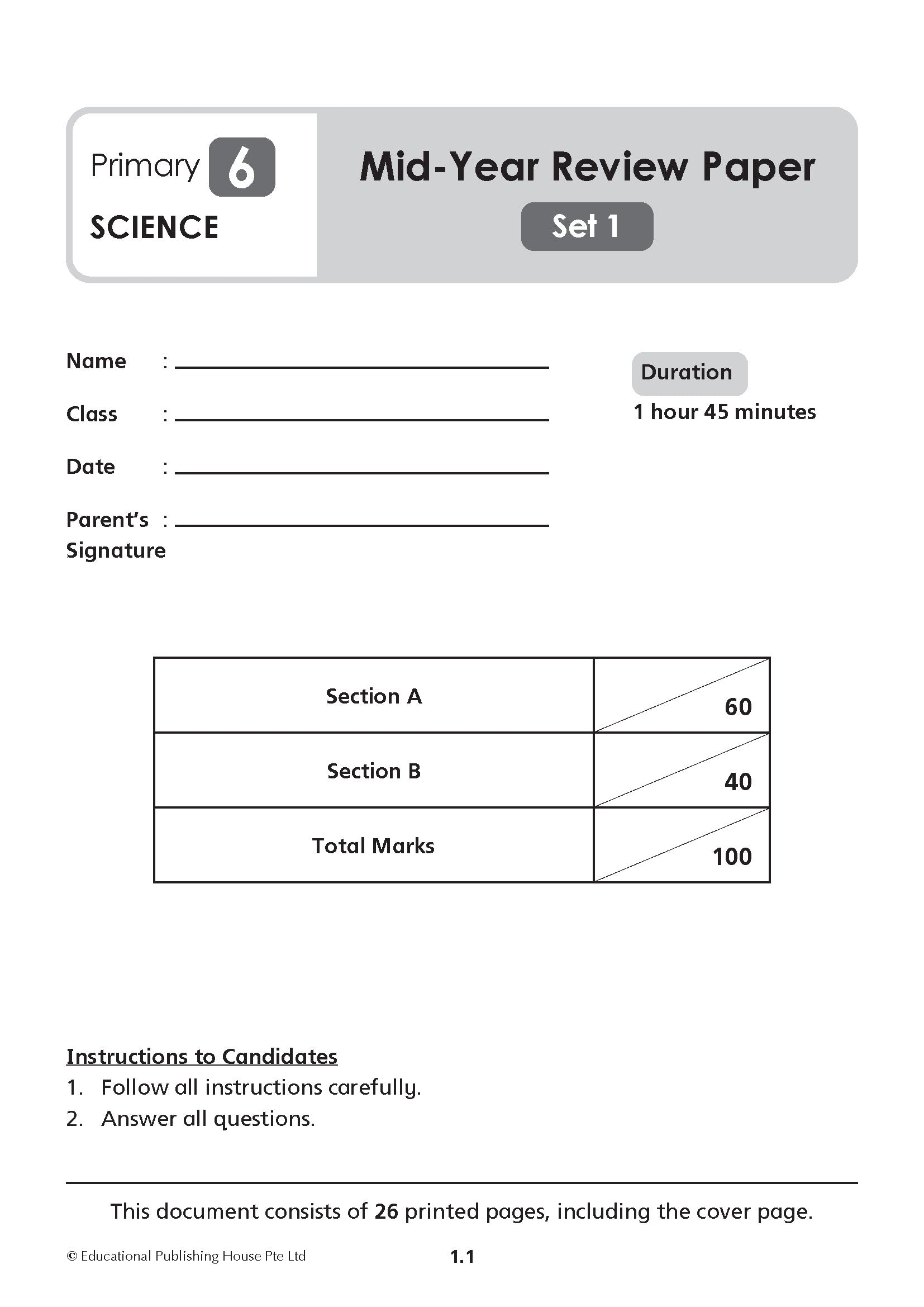 Primary 6 Science Mid-Year Review Papers