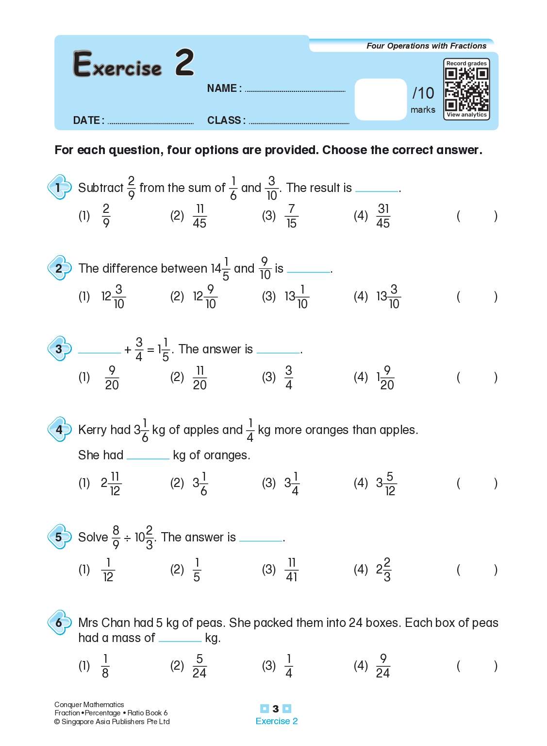 Conquer Mathematics Fractions . Percentage . Ratio Workbook 6