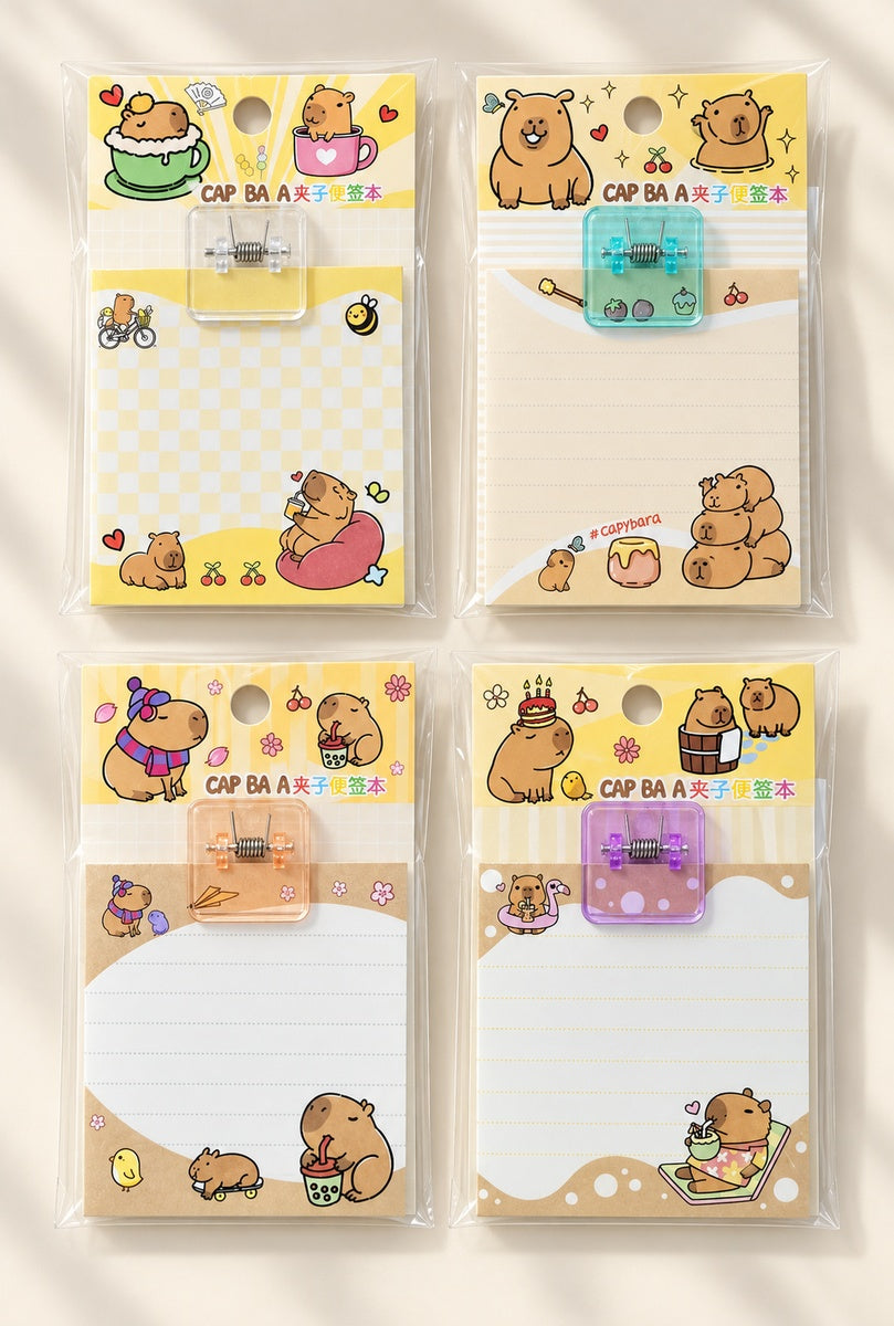  Capybara Sticky Note With Clip - 4 Assorted Design 