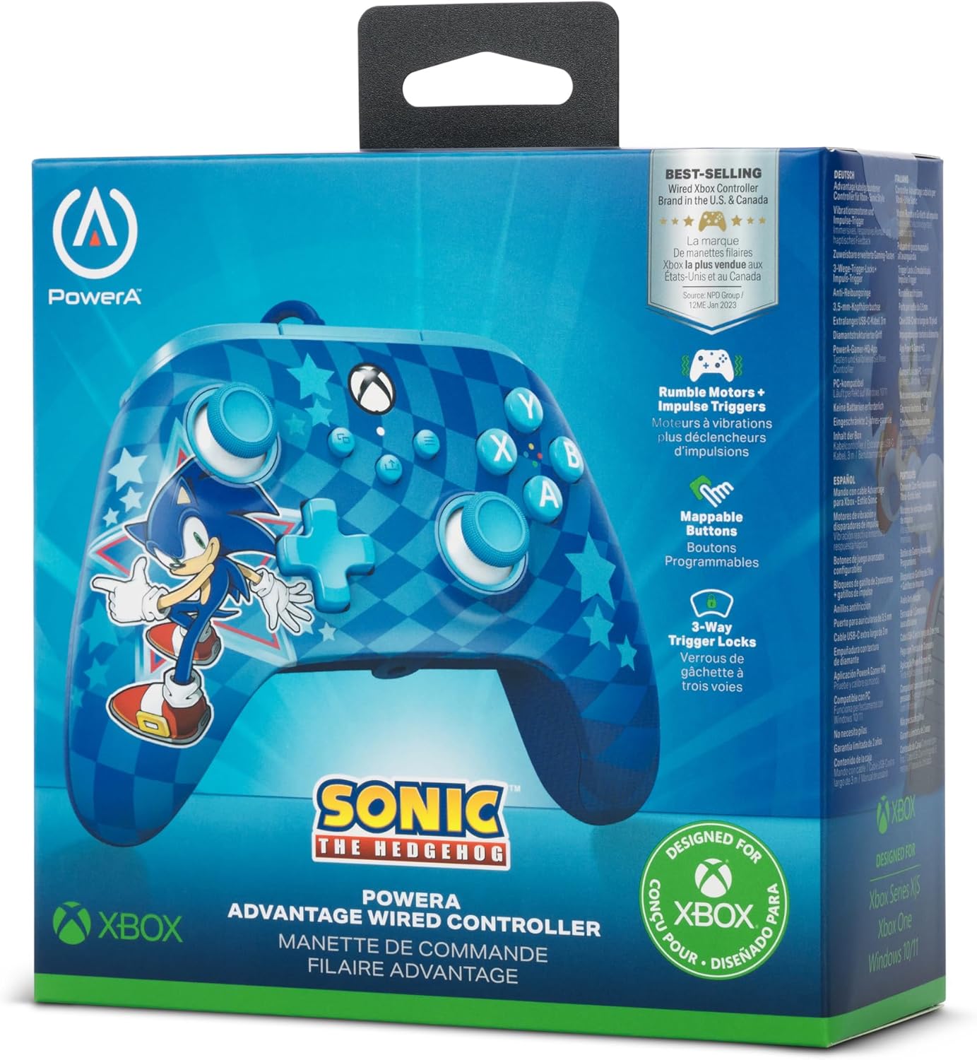 PowerA Advantage Wired Gaming Controller for Xbox Series X/S, Xbox One, PC, Windows 10/11, Sonic Style, Blue (Officially Licensed)