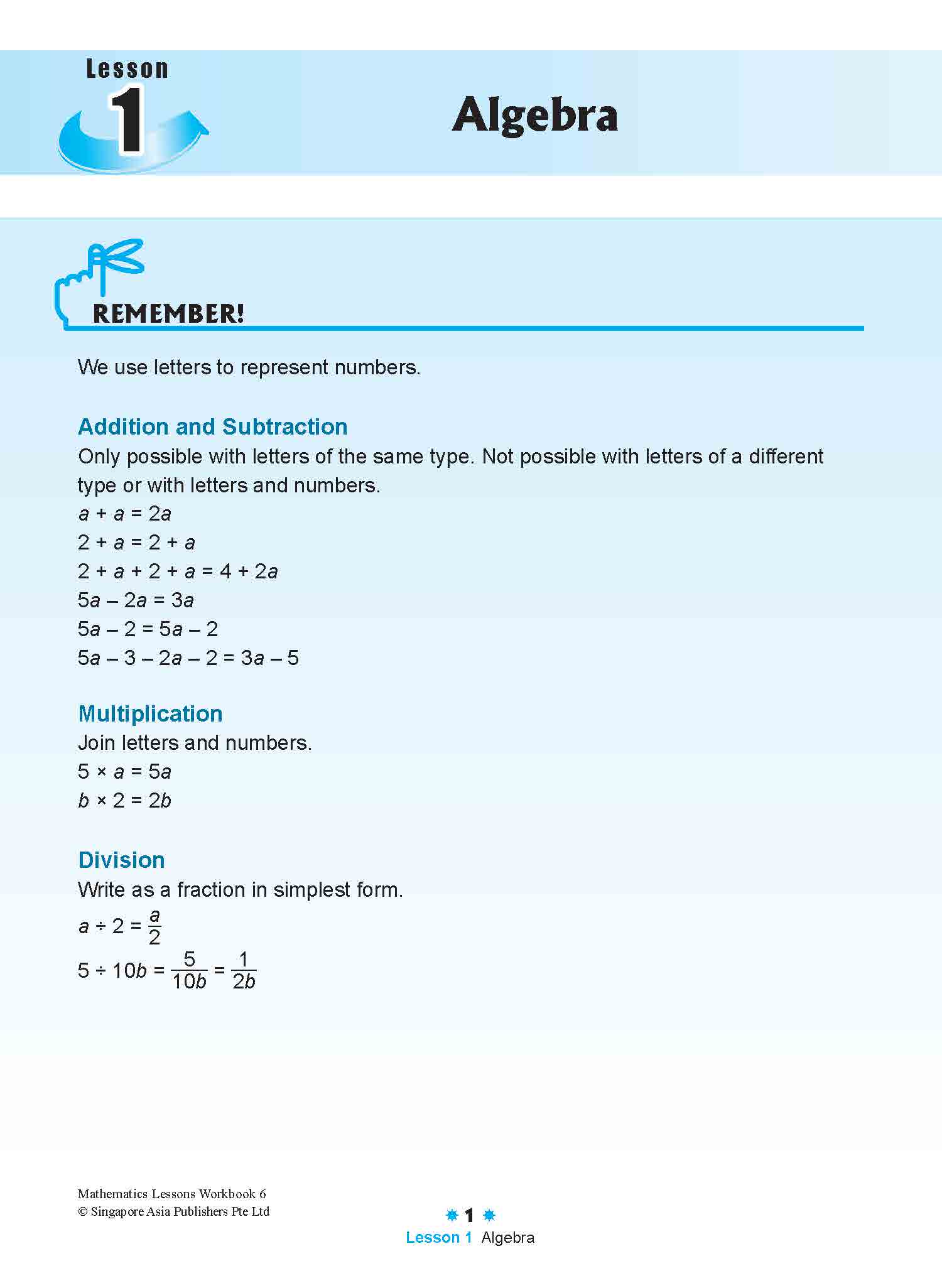 Mathematics Lessons Workbook 6