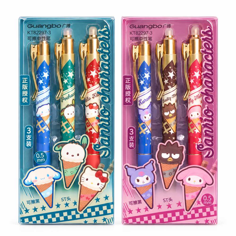  Sanrio Characters Erasable Gel Pen 3pcs Set - 2 Assorted Designs 