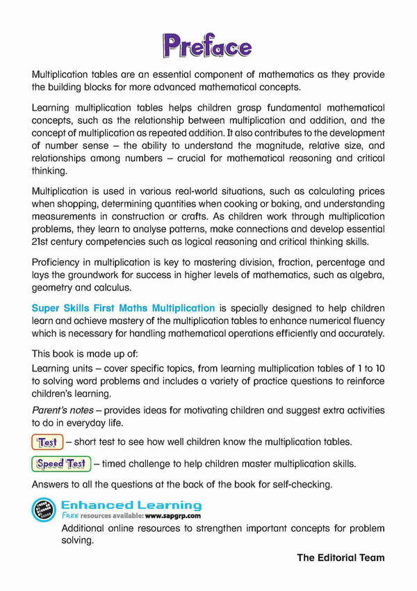 Primary 1 Super Skills First Maths MULTIPLICATION Age 7+ Years