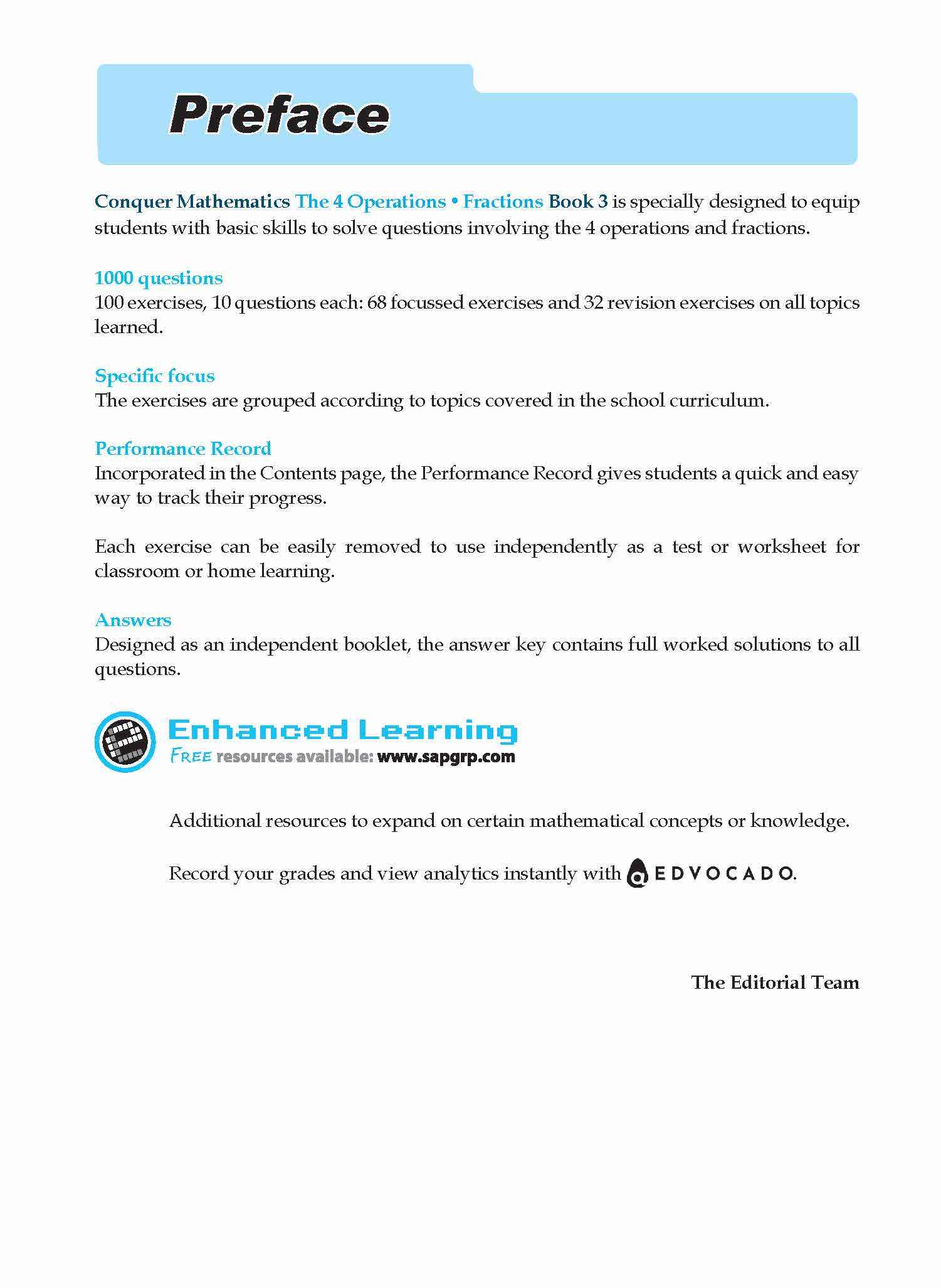 Primary 3 Conquer Mathematics The 4 Operations . Fractions Workbook 3 - 3rd Edition 