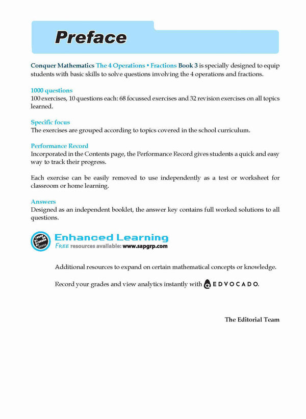 Primary 3 Conquer Mathematics The 4 Operations . Fractions Workbook 3 - 3rd Edition 