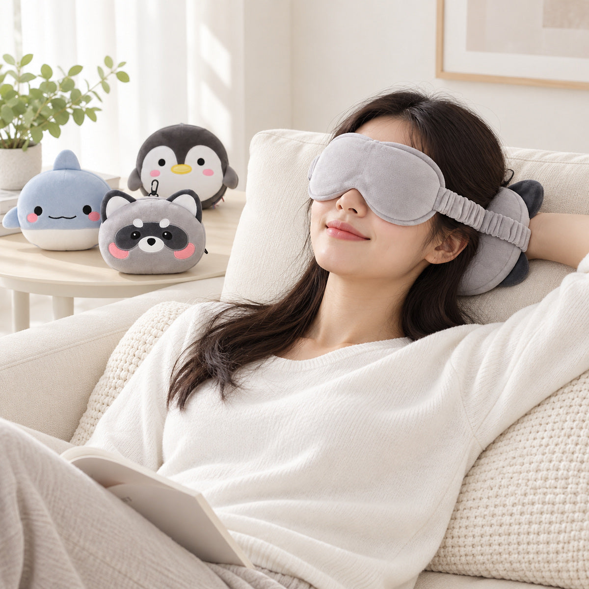  2 In 1 Plush Eye Mask And Head Rest Cushion - Raccoon 