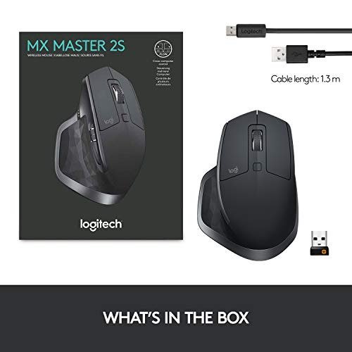 Logitech MX Master 2S Wireless Mouse,Use on Any Surface,Hyper-fast Scrolling,Ergonomic Shape,Rechargeable,Control up to 3 Apple Mac&Windows Computers
