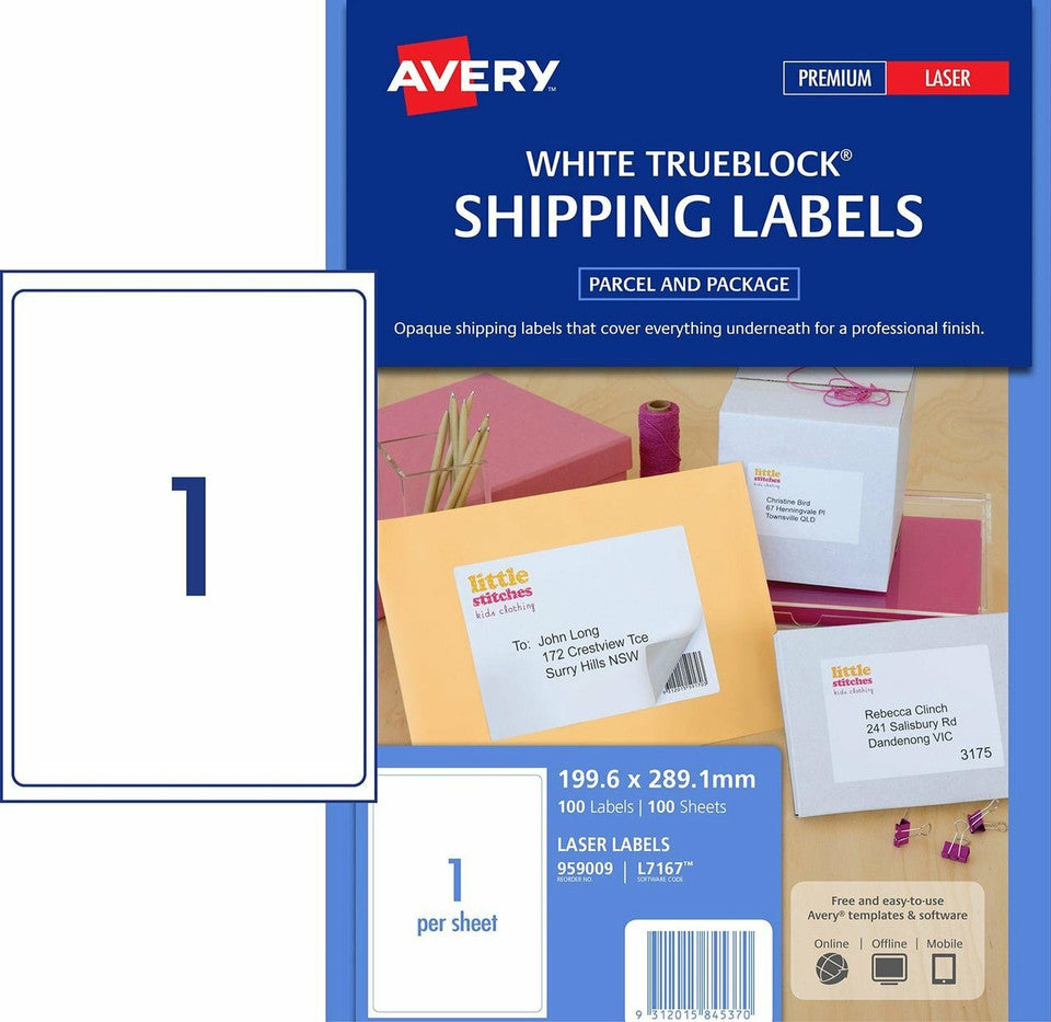  Avery L7167-100 Laser Parcel Labels (100 Sheets)