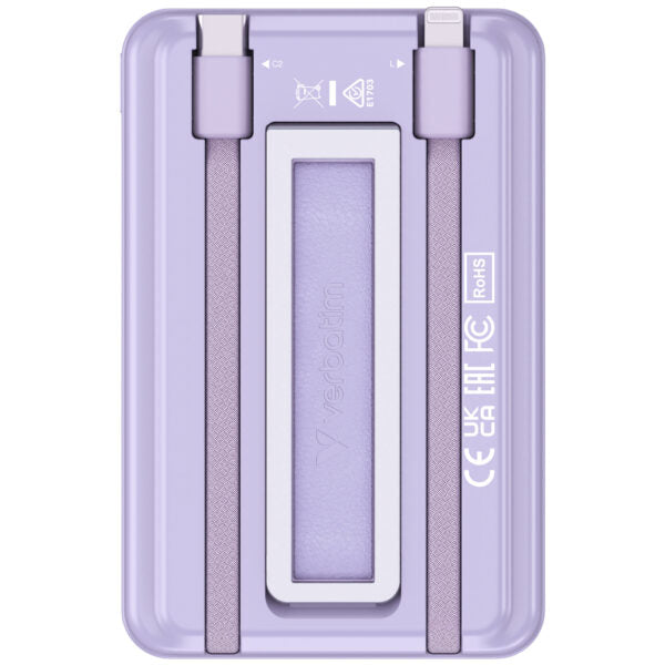 Verbatim 5-in-1 Charge ‘n’ Go 10000mAh Magnetic Wireless Power Bank - Purple