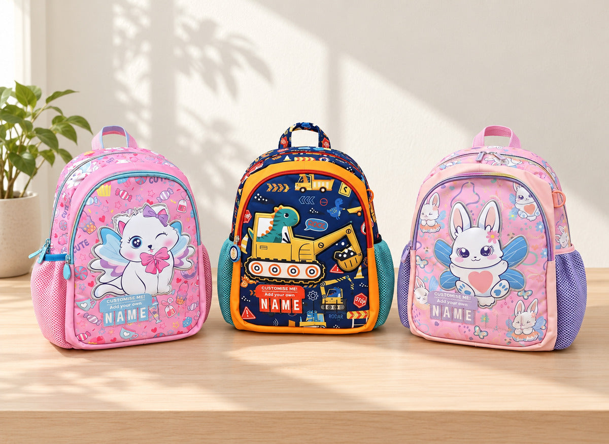 Customised Name Kids Backpack – 3 Assorted Colour