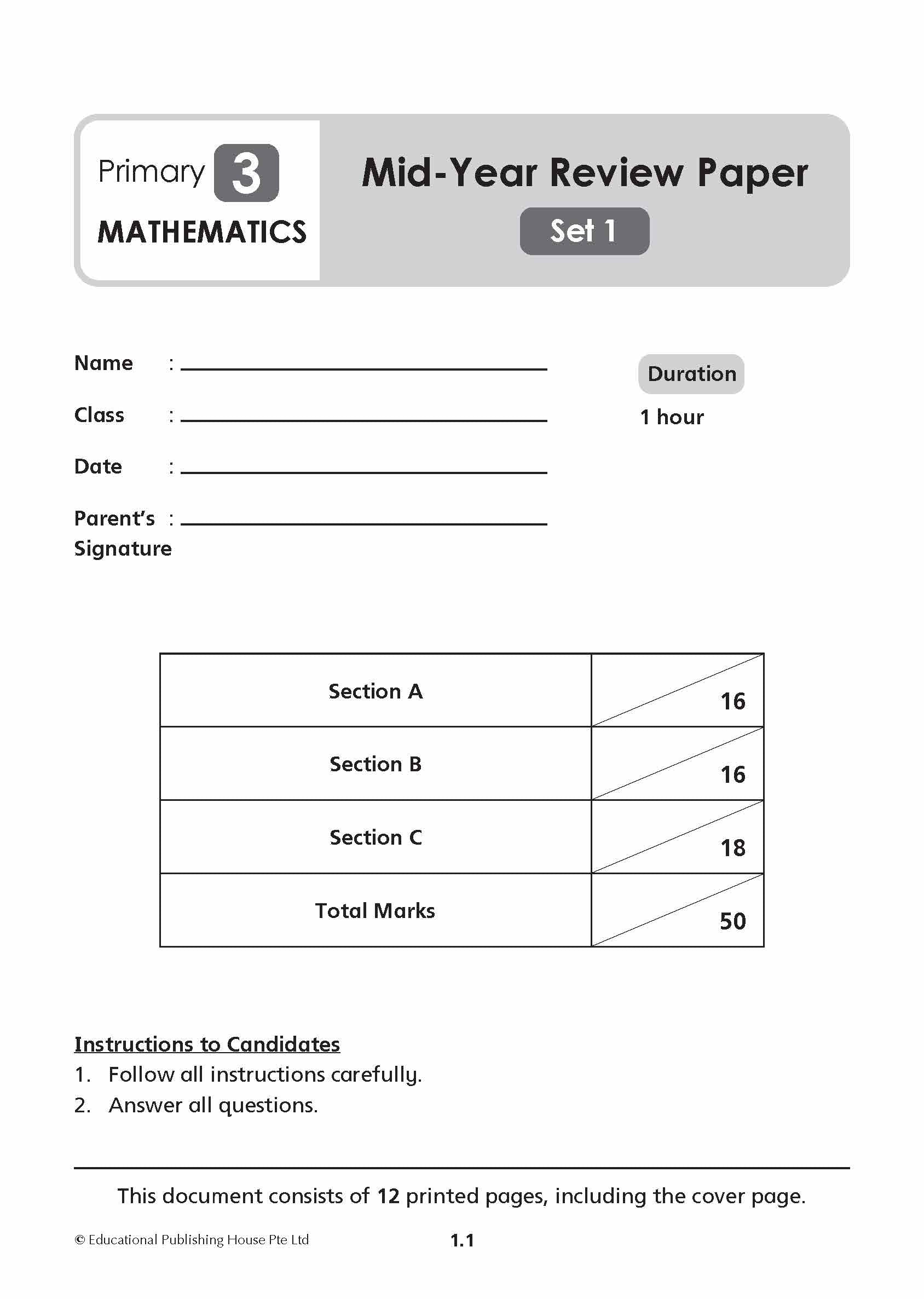 Primary 3 Maths Mid-Year Review Papers