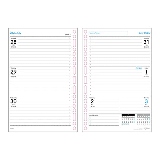 R'fillae 4087 A5/a6 Weekly Planner Diary Refill