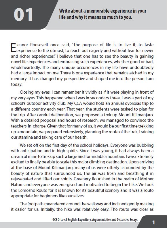 GCE O-Level English Expository, Argumentative and Discursive Essays