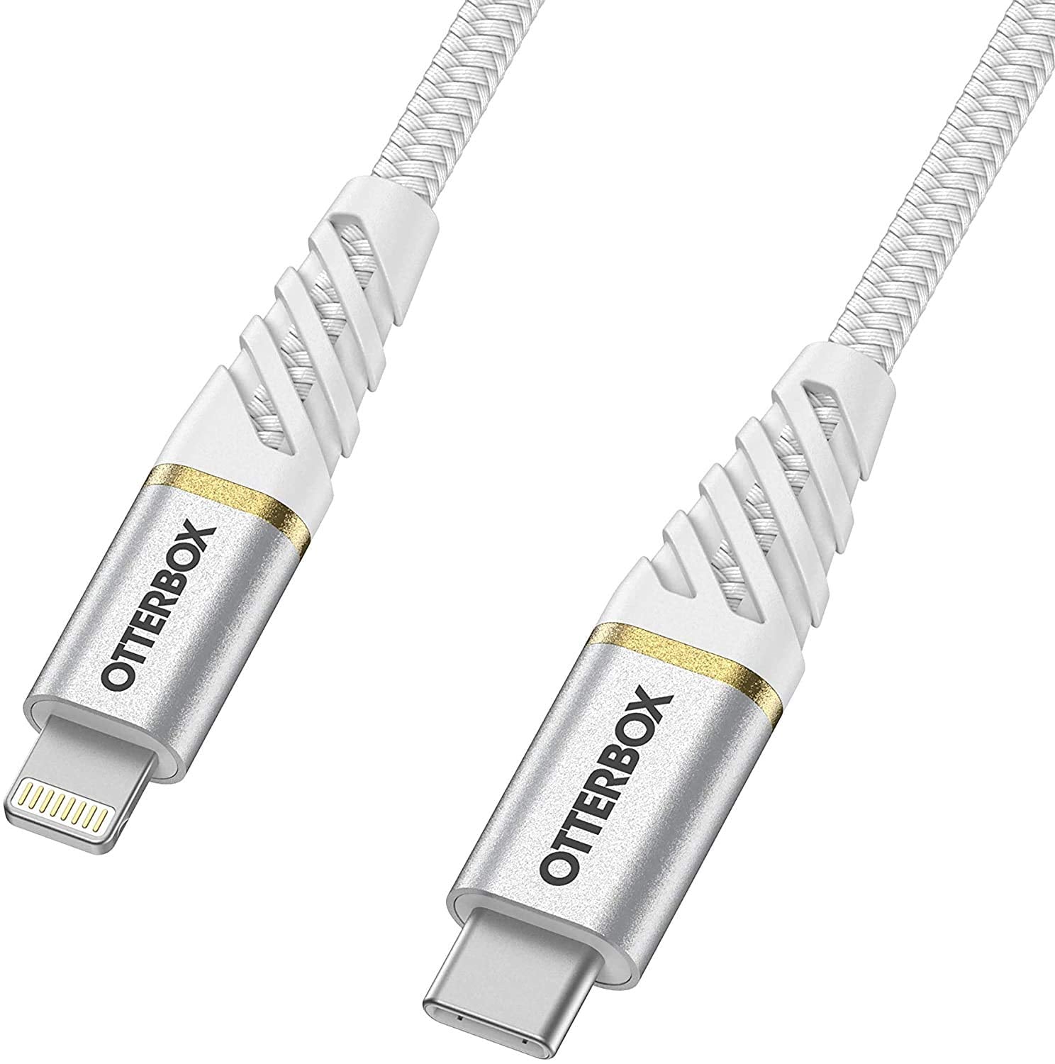 OtterBox Reinforced Braided Premium USB-C to Lightning Cable, Mfi Certified, Fast Charging Cable for iPhone and iPad, Ultra Robust and Tested for Flexibility and Flexibility, 1 m, White