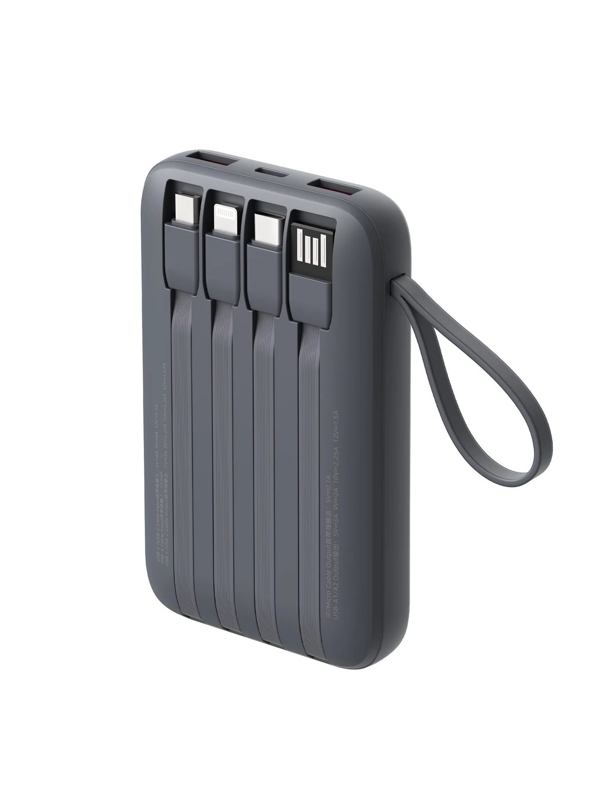 Aukey PB-Y95 Swivel Quad 10000mAh Fast Charging Powerbank with 4 Built-in Cables [3C | CCC Certified] Grey