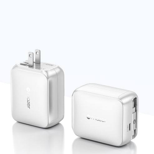 Mazer Prestige GaN R 67W GaN Wall Charger with Retractable USB-C Cable White