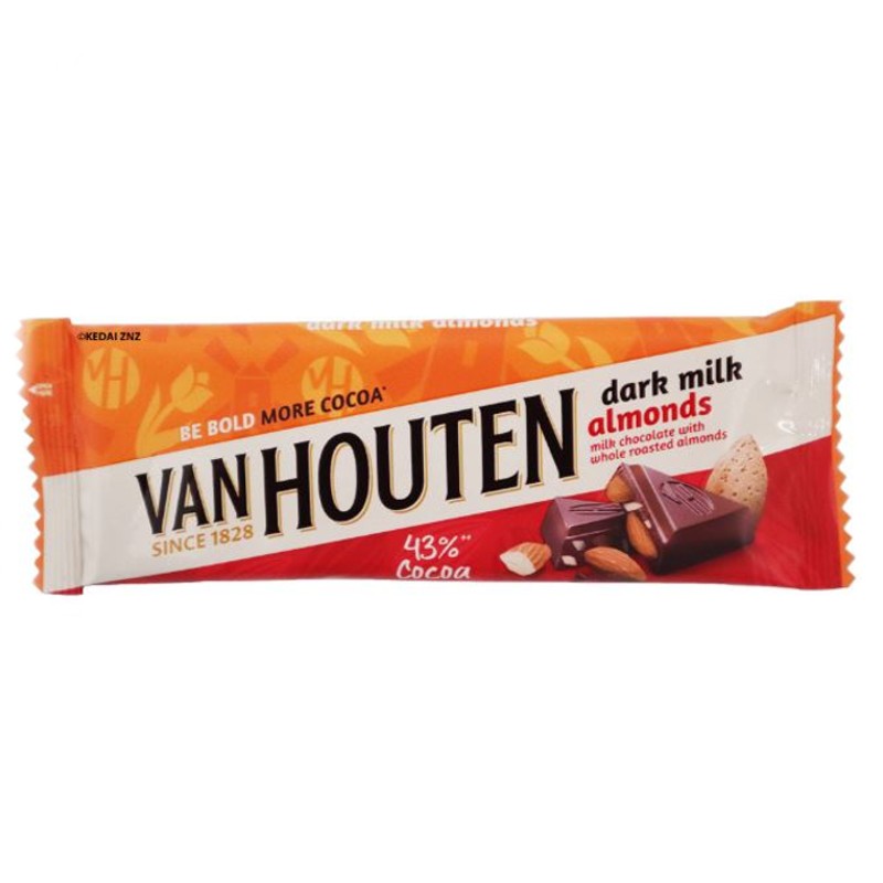 Van Houten Dark Milk Almonds Choc Bar40g