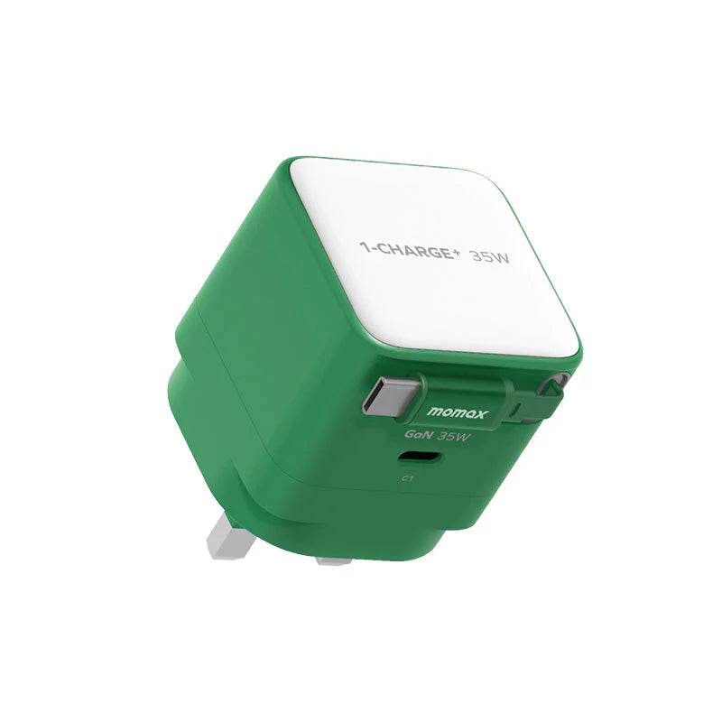 Momax 35W GaN Charger with Retractable USB-C Cable (Green)