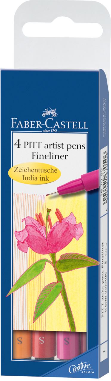 Faber-Castell Pitt Artist Pen Fineliner, Warm Colour, Wallet of 4-167005