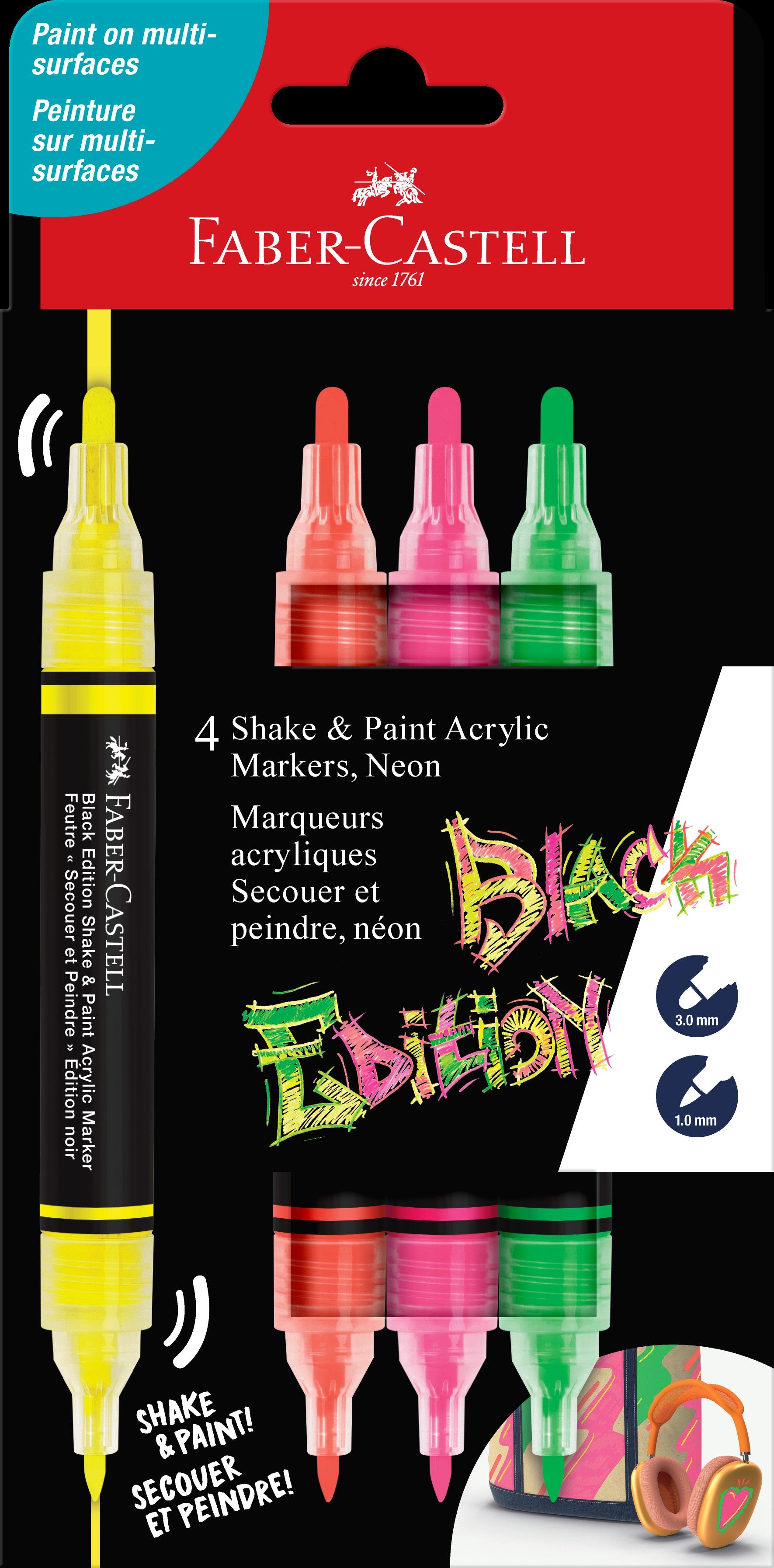 Faber-Castell Shake & Paint Acrylic Marker Neon, Set of 4-AG285505