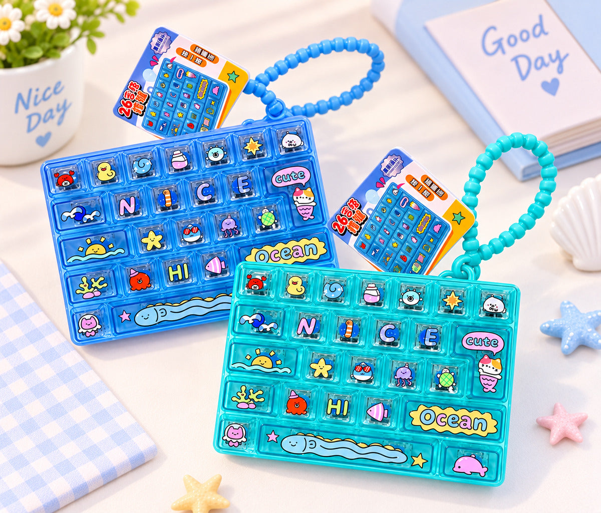  Keyboard Style Stress Relief Fidget Keychain - 2 Assorted Colour 