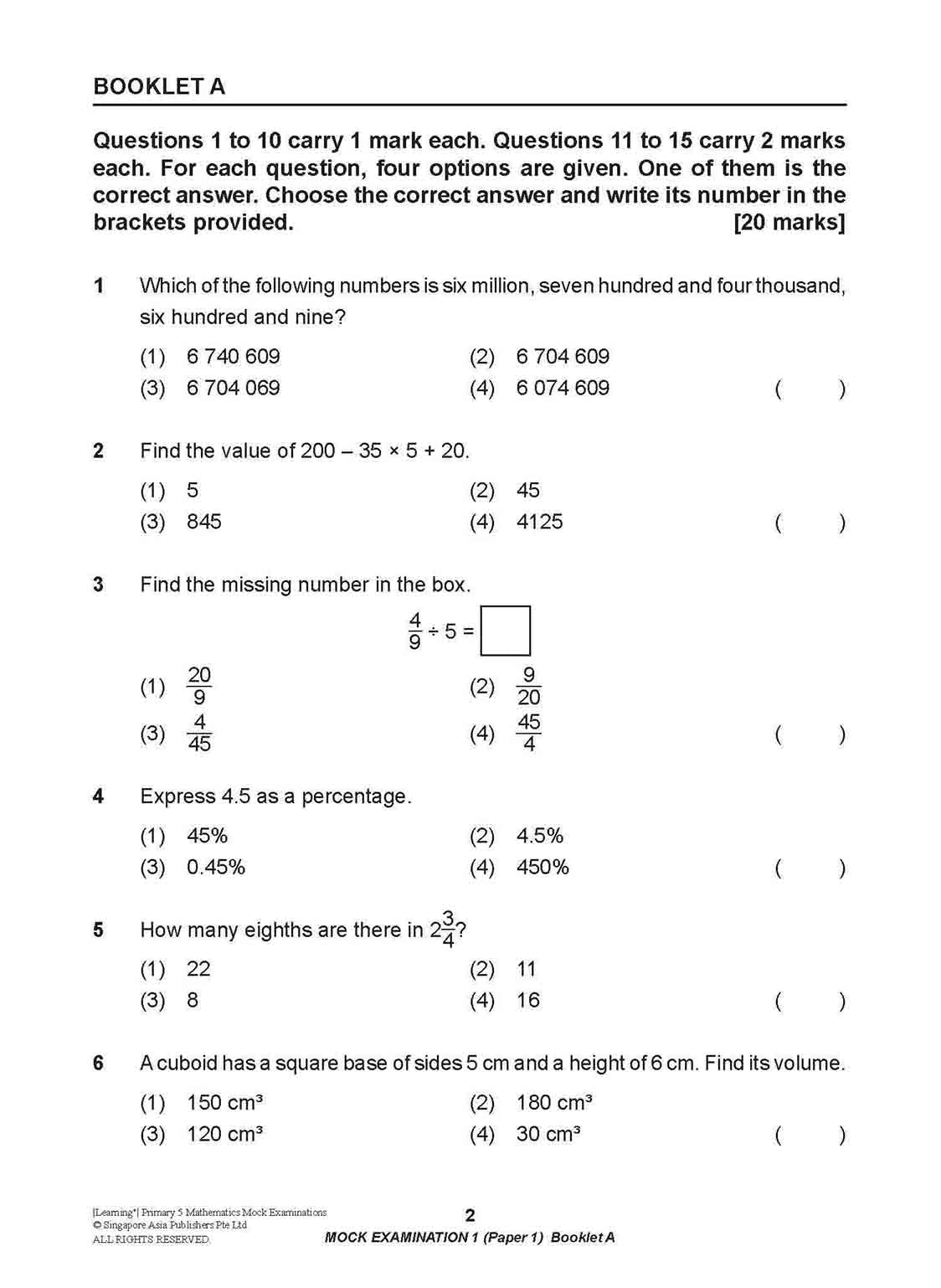 LEARNING+ Primary 5 Mathematics Mock Examinations