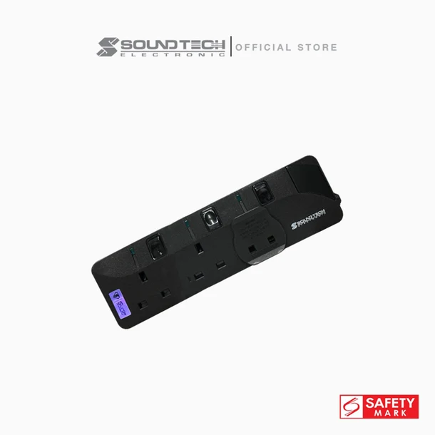 Soundteoh 3 Ways Extension Socket 2 Meters PS-003A - Black