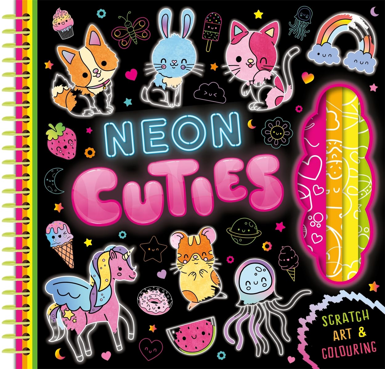 Neon Cuties (Scratch Art Book for Kids) (Board Book)