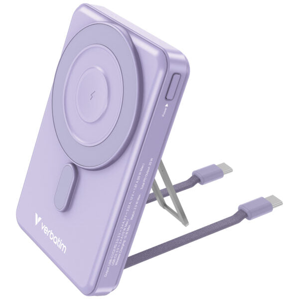 Verbatim 5-in-1 Charge ‘n’ Go 5000mAh Magnetic Wireless Power Bank 1C1L - Purple
