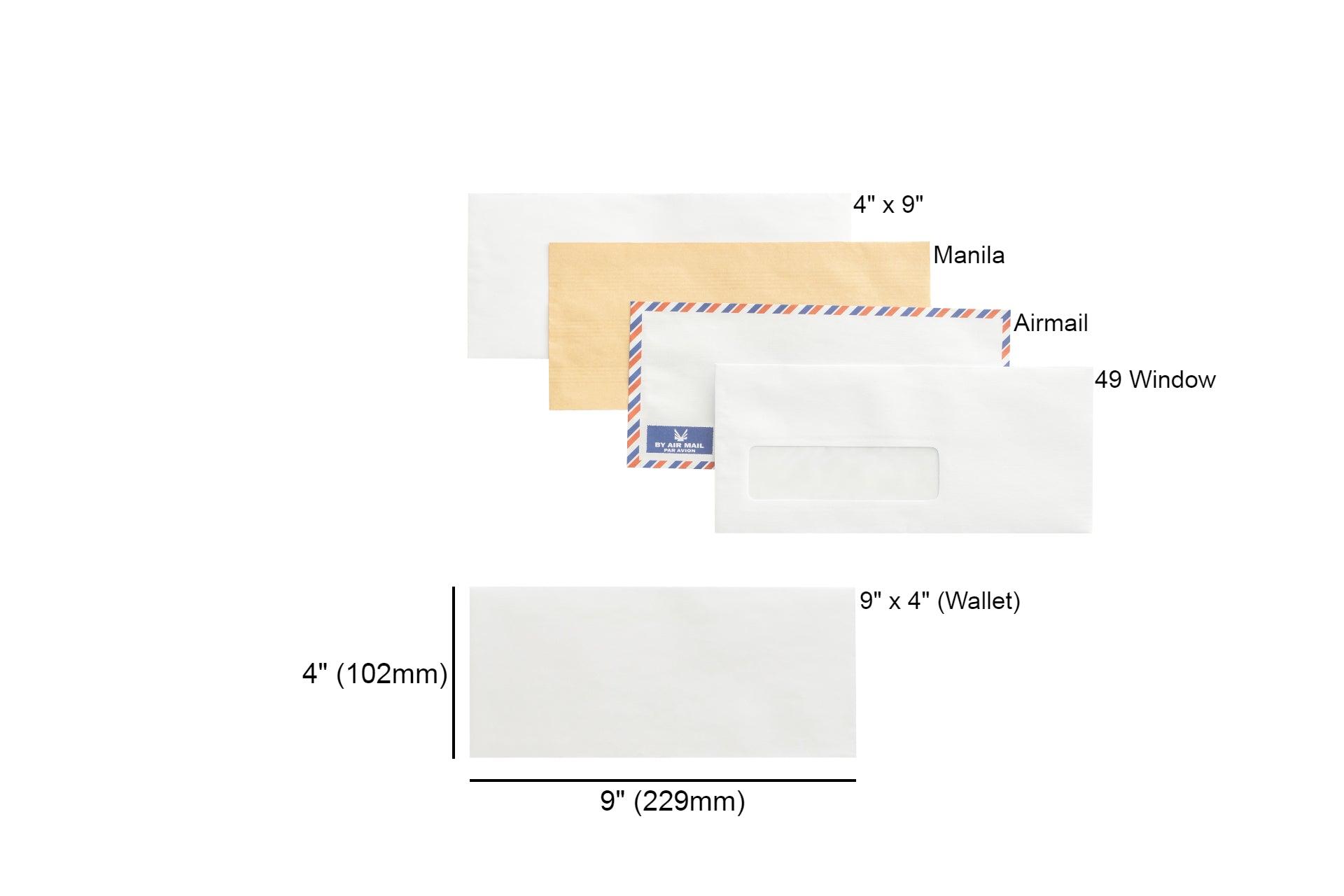 Waysin White Envelope Peel & Seal 102mm X 229mm - 50pcs