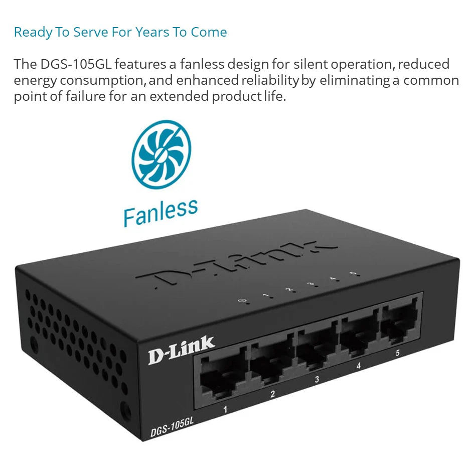 D-Link 5 Port Gigabit Metal Unmanaged Desktop Switch DGS-105GL
