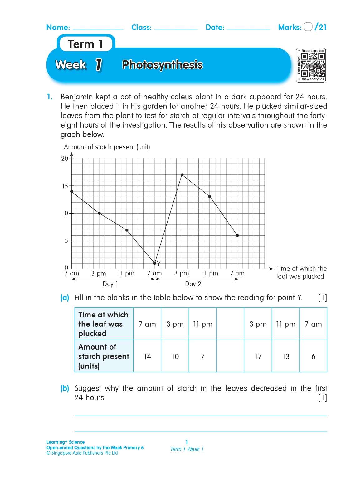 LEARNING+ SCIENCE Open-ended Questions by the WEEK Workbook 6