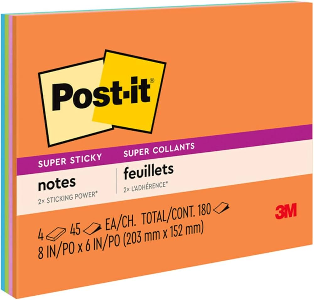 Post-it® 6845-SSP Super Sticky Notes, 8x6"