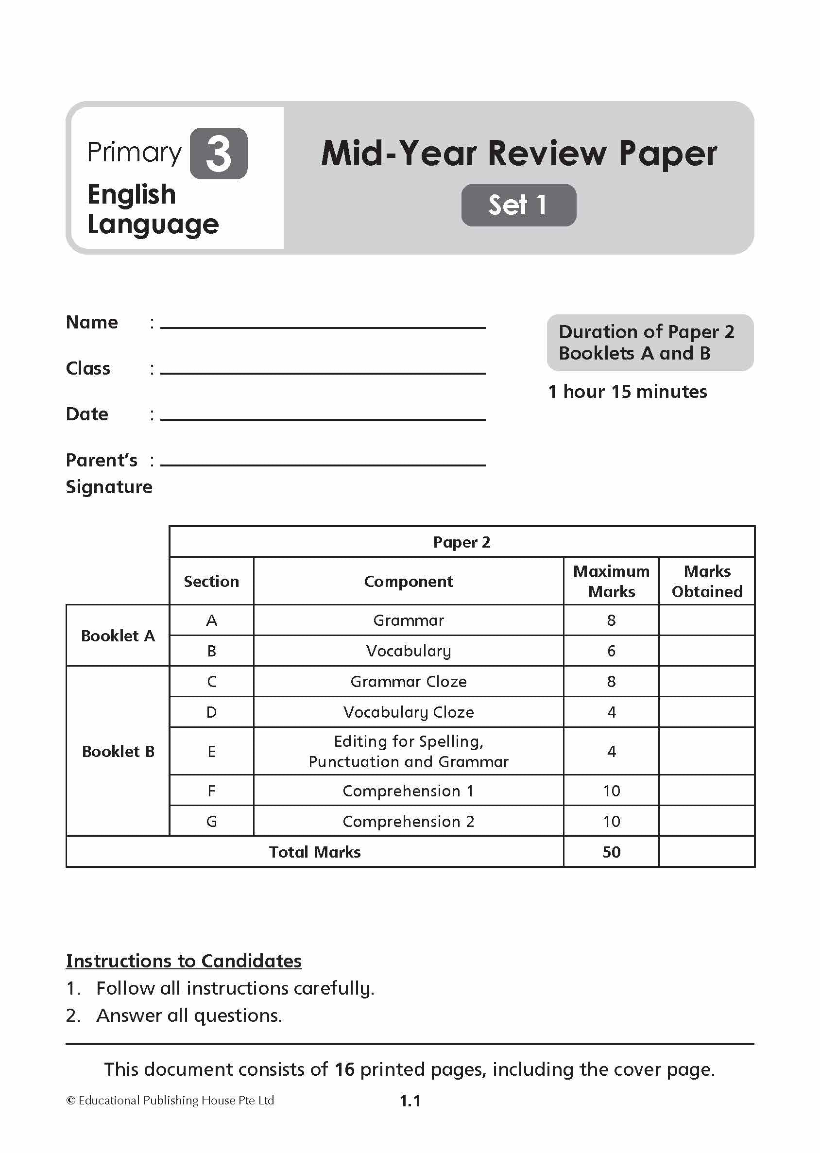 Primary 3 English Mid-Year Review Papers