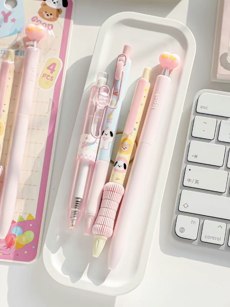 4Pcs 0.5mm Black Ink Writing Set – Pink