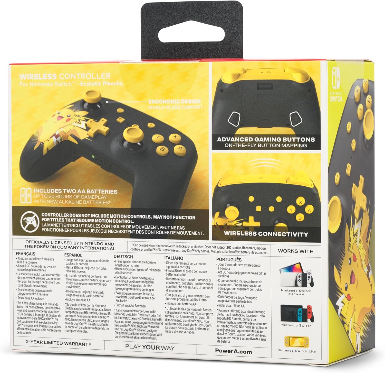 PowerA Wireless Controller for Nintendo Switch, Nintendo Switch OLED - Pikachu Ecstatic (Officially Licensed)